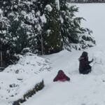 Kinder bauen Schneemann